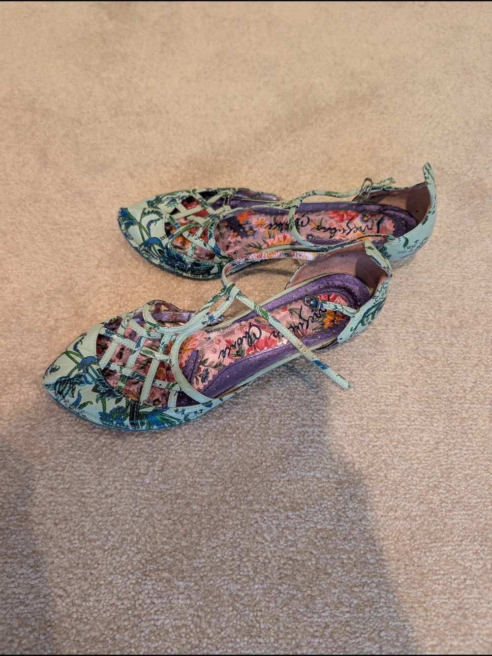 Irregular Choice Mint, Purple & Blue Floral Strappy Flats